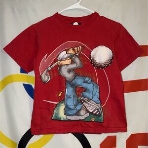Vintage Y2K Golf T Shirt Youth Small Red Graphic Tee Salty Dog